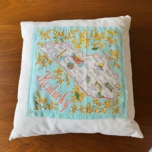 Vintage Kentucky Handkerchief Pillow Shabby Chic Retro Country Cabin Decor